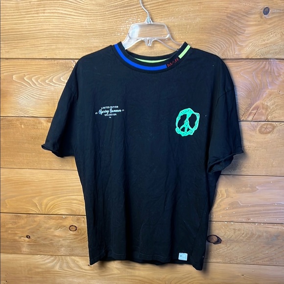 Boohoo Man T-shirt Md With Neon Back Print Peace Sign Ofcl-Homme Limited Edition - Picture 1 of 10
